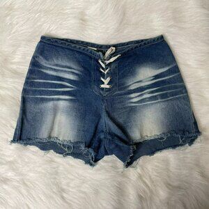 VTG Joy Jeans Women's Small (3) Y2K Lace-Up Stretch Cut-Off Mid-Rise Denim Short